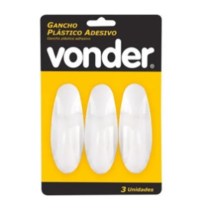 GANCHO ADESIVO PLASTICO BR C/3 VONDER