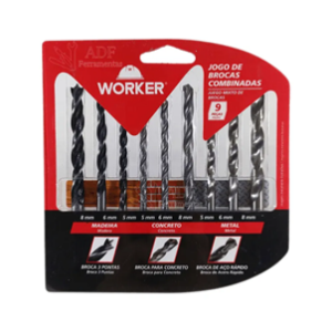 JOGO BROCAS COMBINADA 9 PECAS - WORKER