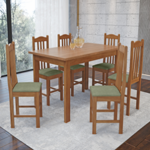 "MESA CELLA 1.55X0.88  CARVALHO NICE COM  6 CADEIRAS "