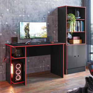 MESA PARA ESCRITORIO E GAMER MDP PRETO/VERMELHO QMOVI