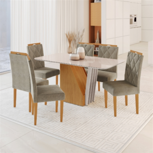 MESA DE JANTAR HARPA COM 6 CADEIRAS NAT/OFF